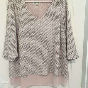 Rose & Olive Cream Tunic with Black Micro-Print and Blush Layered Hem